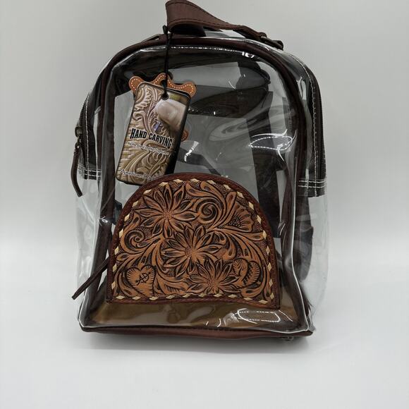 American Darling Handbags - American Darling Clear Leather Trim Bag with Zipper Closure - ADBG994A